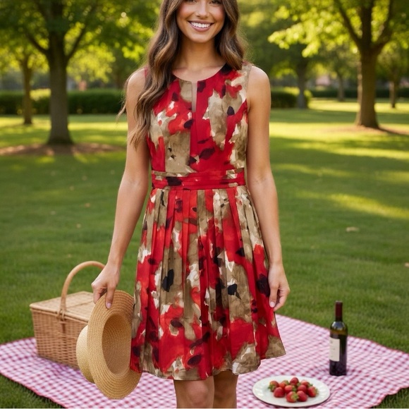 Ellen Tracy Dresses & Skirts - Ellen Tracy Vibrant Red and Brown Sleeveless Dress